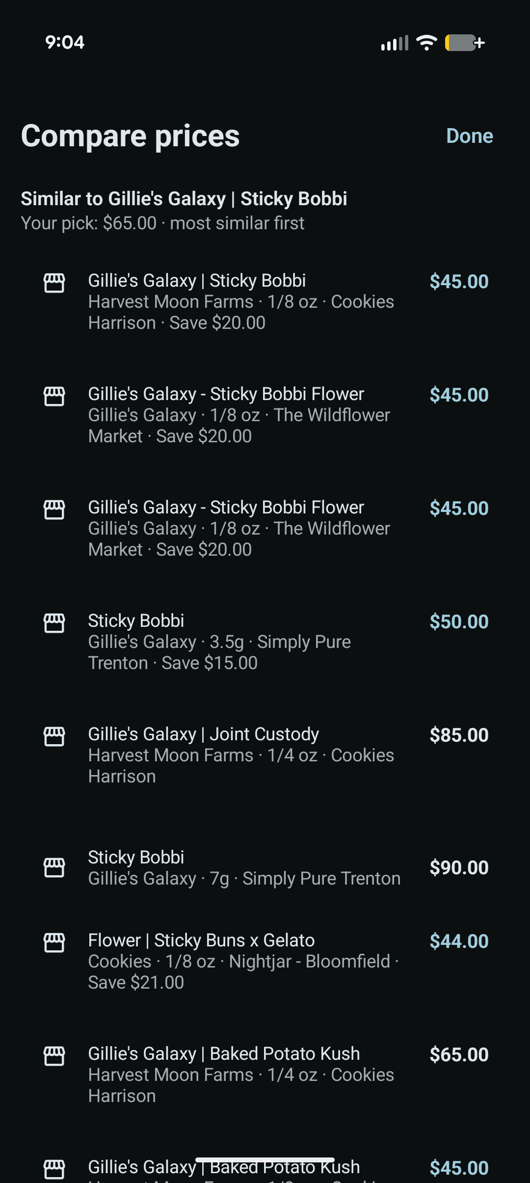 Compare prices screen showing deals across storefronts